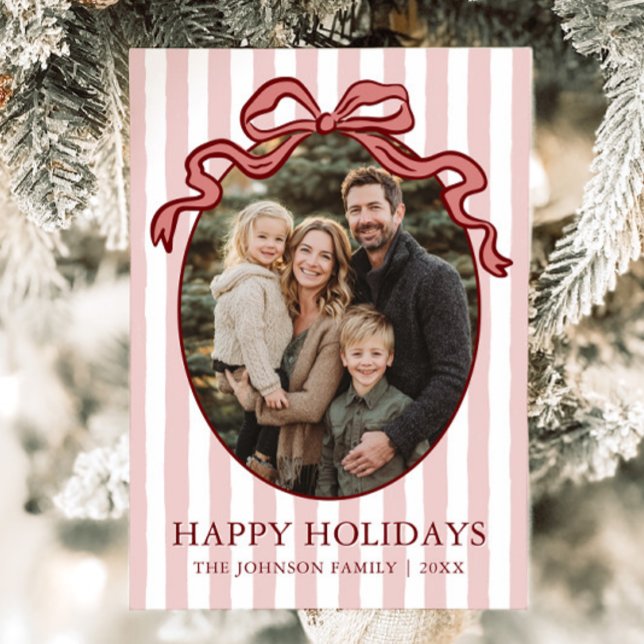 Whimsical Hand Drawn Coquette Red Bow Family Photo Holiday Card (Whimsical Hand Drawn Coquette Red Bow Family Photo Holiday Card)