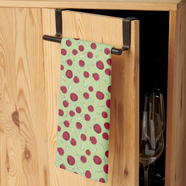 Whimsical Hand-Drawn Cranberry Pattern Hand Towel  (Thirds Fold)