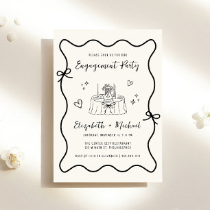 Whimsical Hand Drawn Cream Engagement Party Invitation