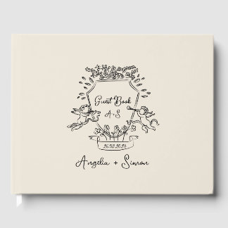Whimsical Hand drawn Crest Cream Guest Book