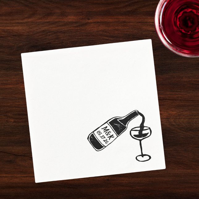 Whimsical Hand Drawn Custom Wine Bottle Wedding Napkin (Creator Uploaded)
