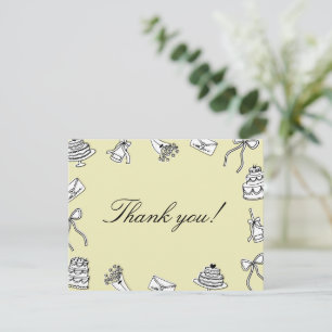 Whimsical Hand Drawn Cute Unique Bridal Shower Thank You Card
