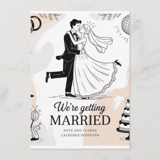 Whimsical Hand-Drawn Dancing Couple Retro Wedding  Menu (Front)