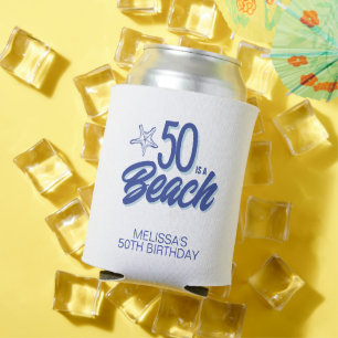Whimsical Hand Drawn Doodle 50th Beach Birthday Can Cooler