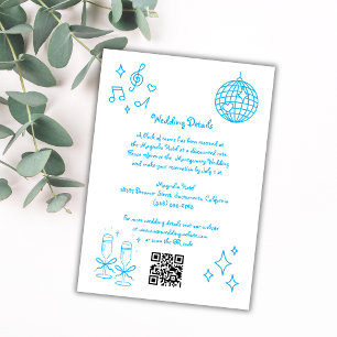 Whimsical Hand Drawn Doodle Blue Wedding Details  Enclosure Card