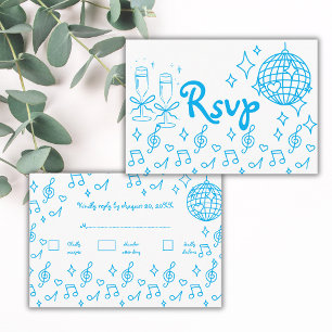 Whimsical Hand Drawn Doodle Blue Wedding RSVP Enclosure Card