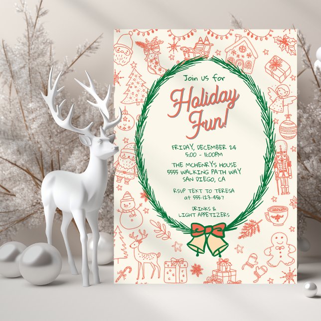 Whimsical hand drawn doodle Christmas Party Invitation (Creator Uploaded)
