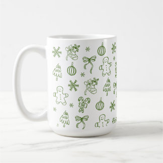 Whimsical Hand Drawn Doodle Green Coffee Mug
