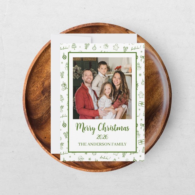 Whimsical Hand Drawn Doodle Green Holiday Card (Creator Uploaded)