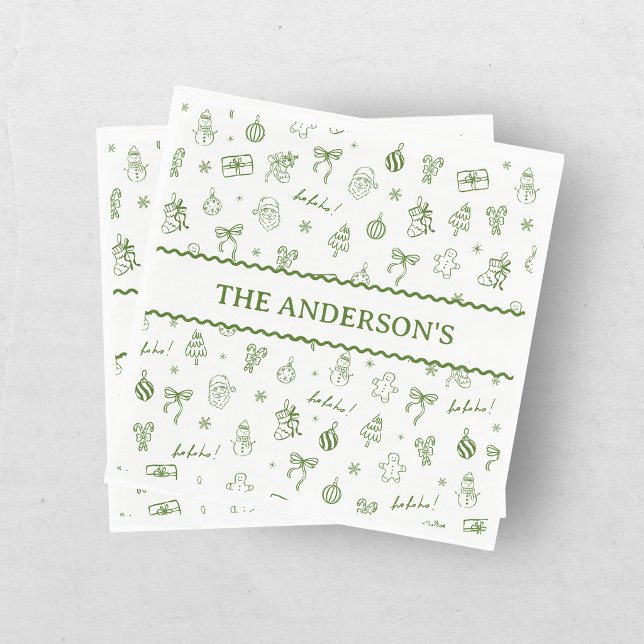 Whimsical Hand Drawn Doodle Green Napkin (Creator Uploaded)