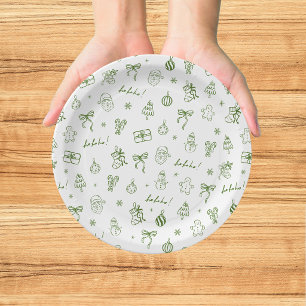 Whimsical Hand Drawn Doodle Green Paper Plate