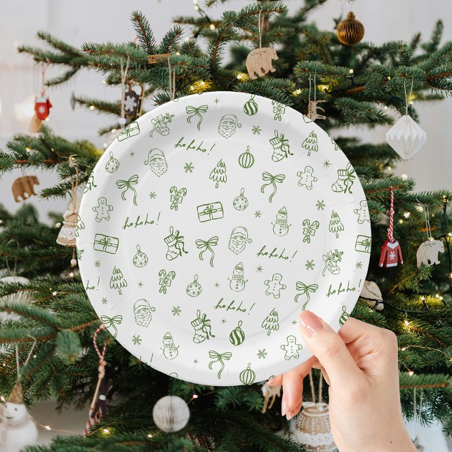 Whimsical Hand Drawn Doodle Green Paper Plate (Creator Uploaded)