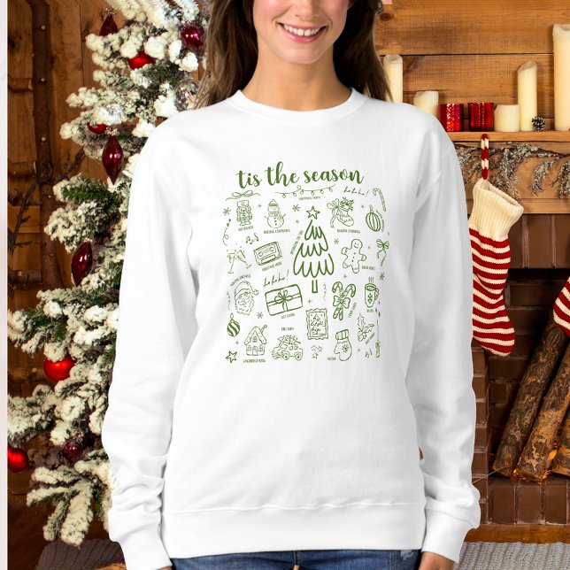 Whimsical Hand Drawn Doodle Green Sweatshirt (Creator Uploaded)
