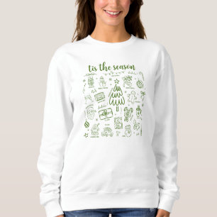 Whimsical Hand Drawn Doodle Green Sweatshirt