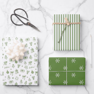 Whimsical Hand Drawn Doodle Green Wrapping Paper Sheet