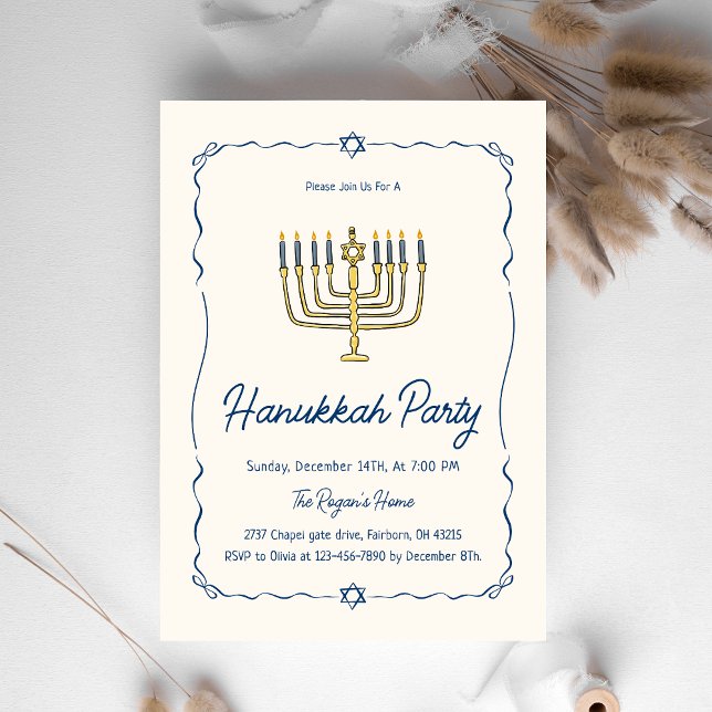 Whimsical Hand Drawn Doodle Hanukkah Party   Invitation (Creator Uploaded)