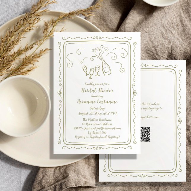 Whimsical Hand Drawn Doodle QR Code Bridal Shower Invitation (Creator Uploaded)