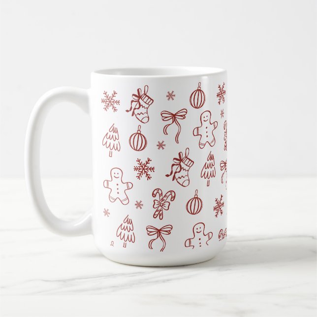 Whimsical Hand Drawn Doodle Red Coffee Mug (Left)