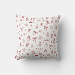 Whimsical Hand Drawn Doodle Red Cushion