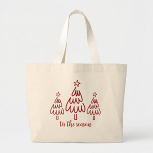 Whimsical Hand Drawn Doodle Red Large Tote Bag