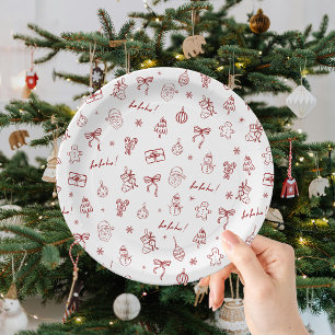 Whimsical Hand Drawn Doodle Red Paper Plate