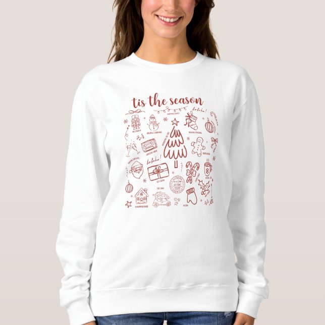 Whimsical Hand Drawn Doodle Red Sweatshirt (Front)