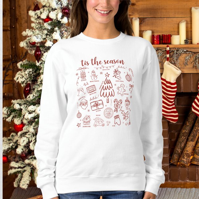 Whimsical Hand Drawn Doodle Red Sweatshirt (Creator Uploaded)
