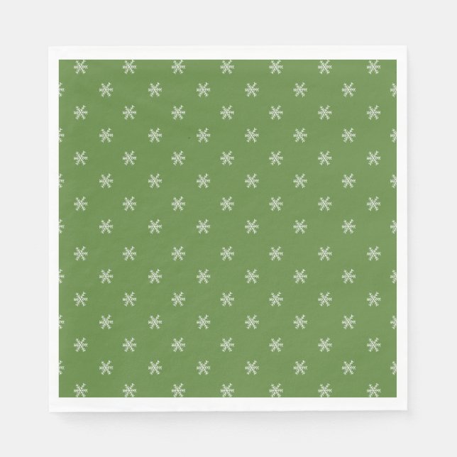 Whimsical Hand Drawn Doodle Snowflake Green Napkin (Front)