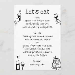 Whimsical Hand Drawn Doodle Wedding   Wine Modern Menu
