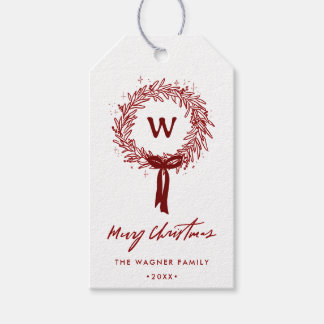 Whimsical Hand Drawn Doodle Wreath Christmas Gift Tags