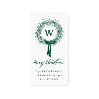 Whimsical Hand Drawn Doodle Wreath Christmas Label