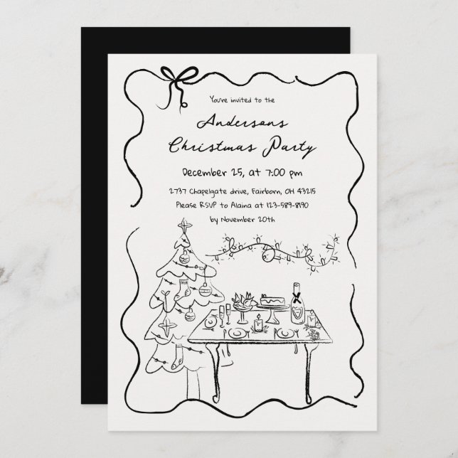 Whimsical Hand Drawn Doodles Christmas Party  Invitation (Front/Back)
