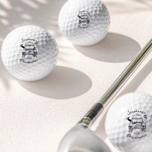Whimsical Hand Drawn Doodles Couple Just Married Golf Balls