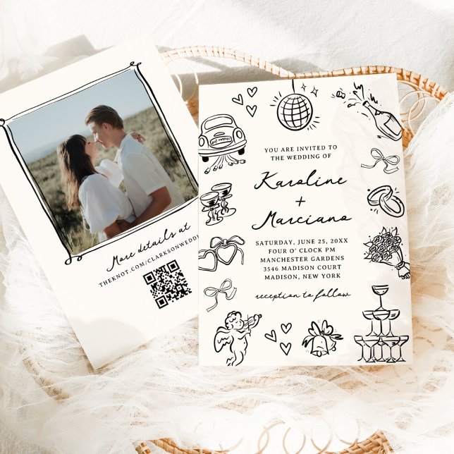 Whimsical Hand Drawn Doodles Rehearsal QR Code Invitation (Creator Uploaded)