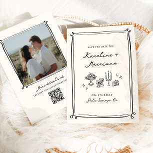 Whimsical Hand Drawn Doodles Save the Date QR code Invitation