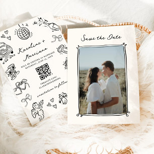 Whimsical Hand Drawn Doodles Save the Date QR code Invitation