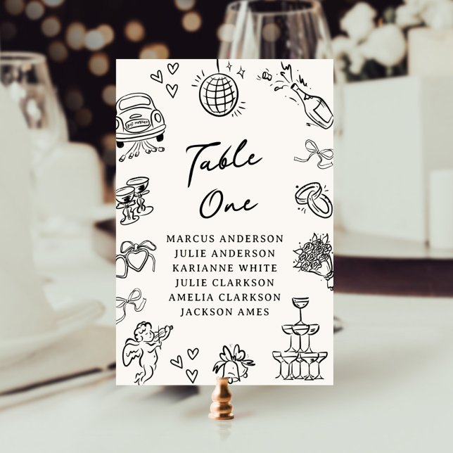 Whimsical Hand Drawn Doodles Table Number (Creator Uploaded)