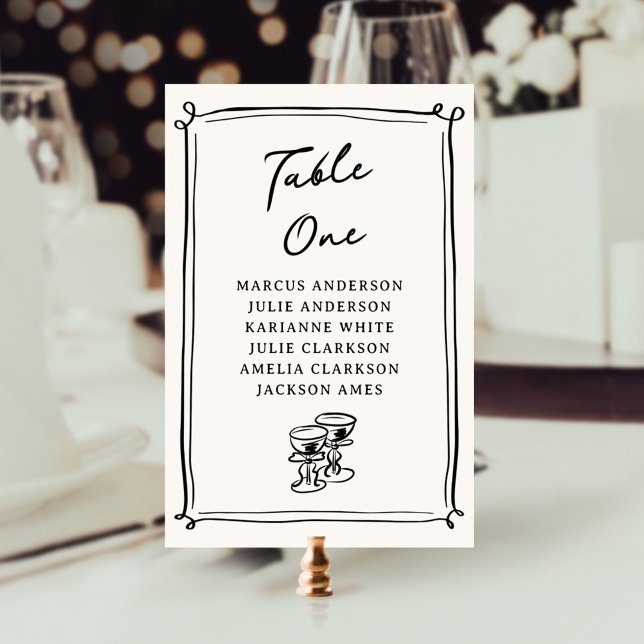 Whimsical Hand Drawn Doodles Table Number (Creator Uploaded)