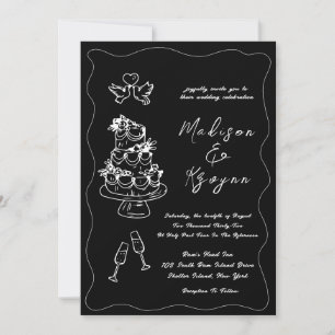 Whimsical Hand Drawn Doodles Wedding Invitation