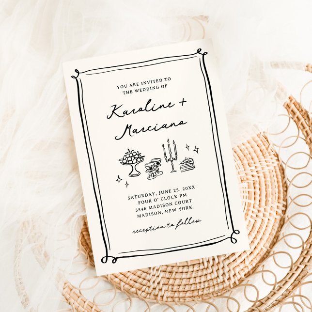 Whimsical Hand Drawn Doodles Wedding Invitation (Creator Uploaded)