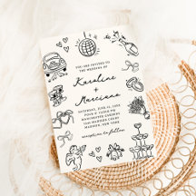 Whimsical Hand Drawn Doodles Wedding Invitation
