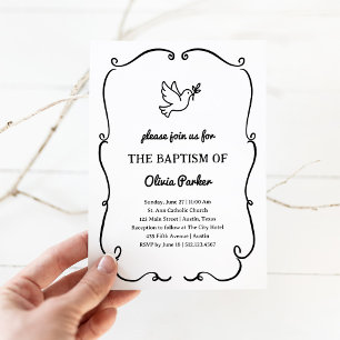 Whimsical Hand-Drawn Dove   Baptism Invitation