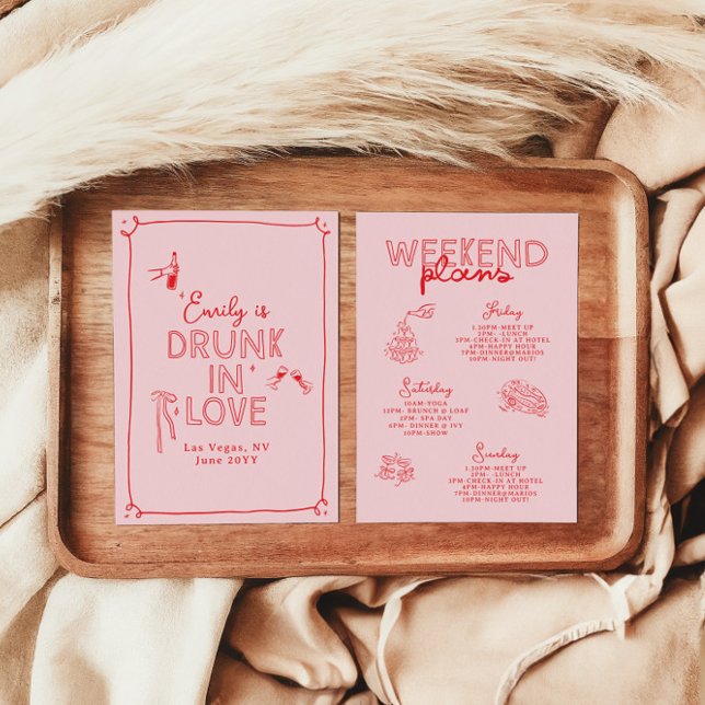 Whimsical hand drawn drunk in love bachelorette invitation (Creator Uploaded)