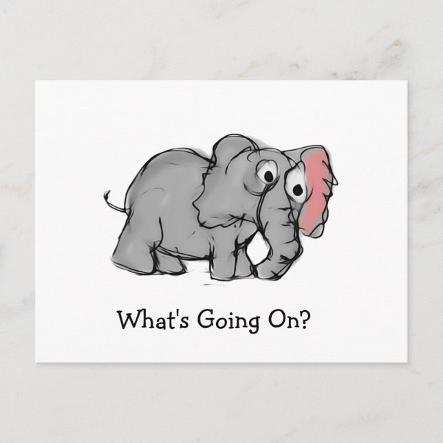 Whimsical Hand-Drawn Elephant Illustration Postcard (Front)