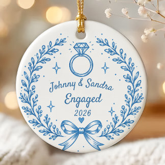 Whimsical Hand Drawn Engagement Ceramic Ornament