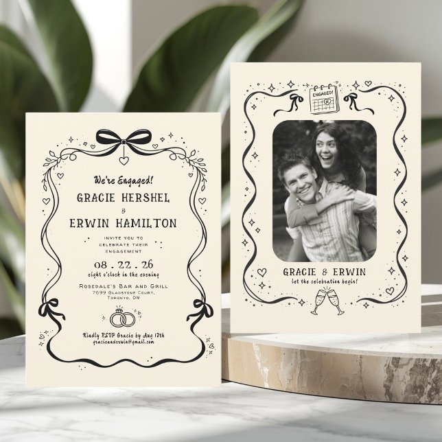 Whimsical Hand Drawn Engagement Party Invitation (Hand Drawn Engagement Party Invitation)