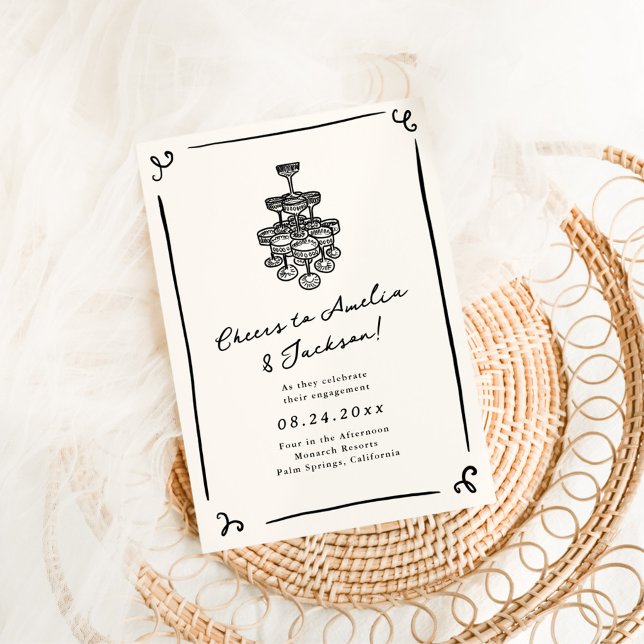 Whimsical Hand Drawn Engagement Party Invitation (Creator Uploaded)