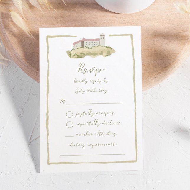 Whimsical Hand Drawn Europe Ljubljana Castle RSVP Card (Creator Uploaded)