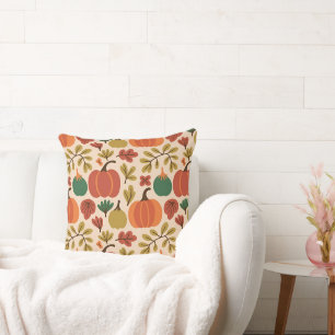 Whimsical Hand-Drawn Fall Halloween Pumpkin Seamle Cushion