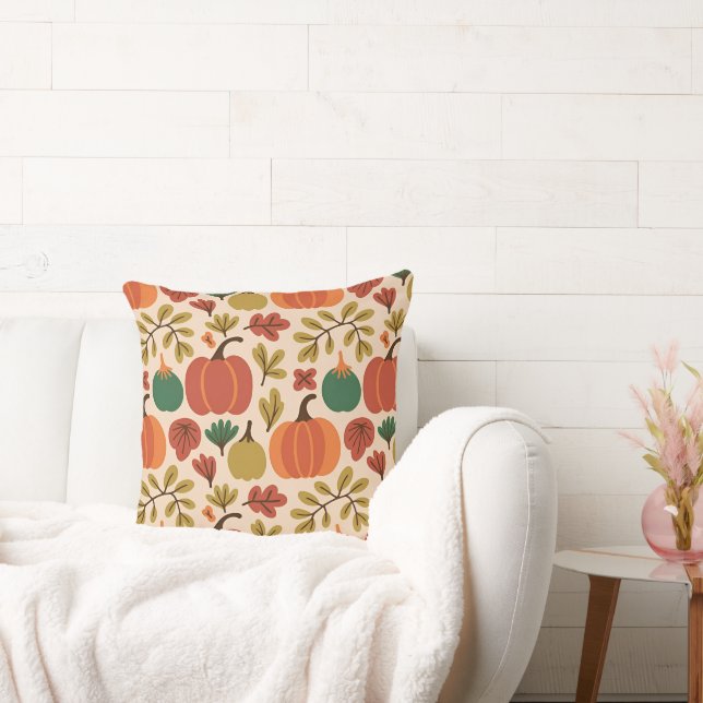 Whimsical Hand-Drawn Fall Halloween Pumpkin Seamle Cushion (Couch)